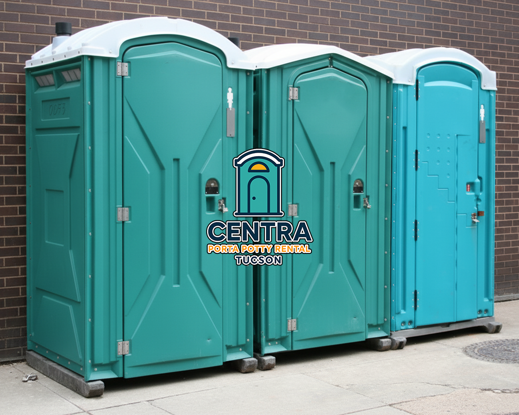 Standard porta potty unit at Tucson construction site